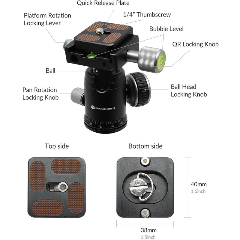 ORANGEMONKIE Tripod50 Premium Mini Tripod with Pan Bar