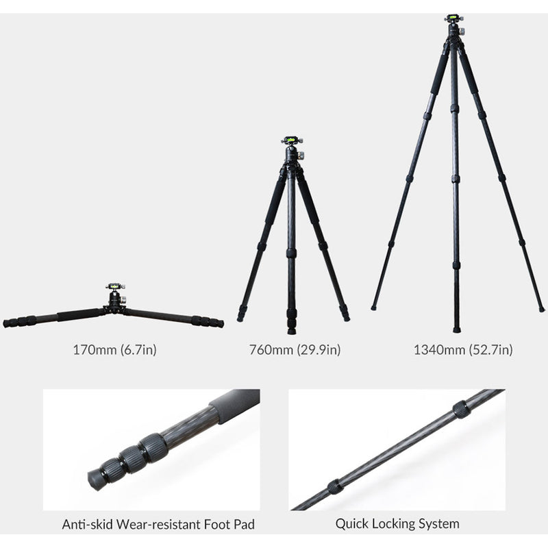 ORANGEMONKIE Tripod130 Premium Carbon Fiber Tripod with Ball Head