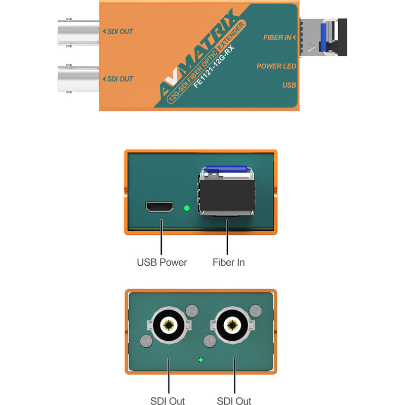 AV Matrix 12G-SDI Fiber Optic Extender Transmitter/Receiver Set