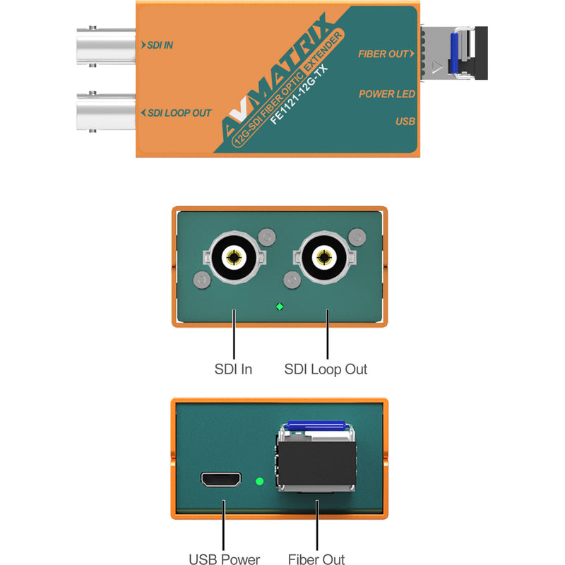 AV Matrix 12G-SDI Fiber Optic Extender Transmitter/Receiver Set