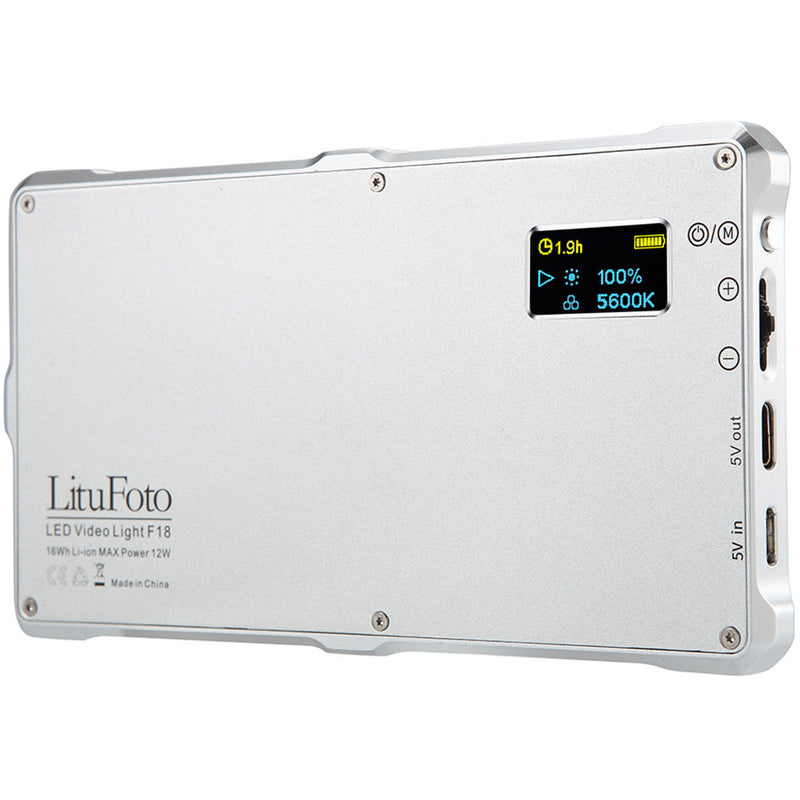 LituFoto F18 Portable Bi-Color LED Video Light with Power Bank Function (Silver)