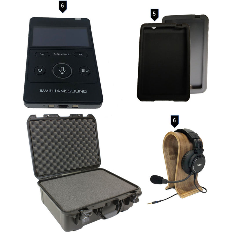 Williams Sound Digi-Wave 400 Series Intercom System for 6 Participants with 6-DLT 400, 6-157 Headset Mics,Case