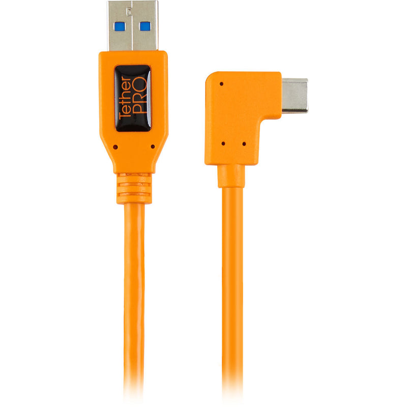 Tether Tools 20" Tetherpro USB 3.0 to USB -C Right Angle Adapter Pigtail Cable (High-Visibilty Orange)