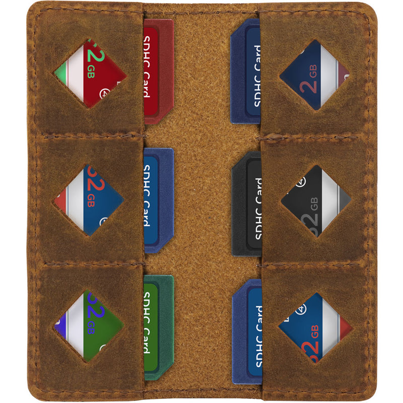 MegaGear Leather SD Card Holder with 12 Card Slots (Camel)