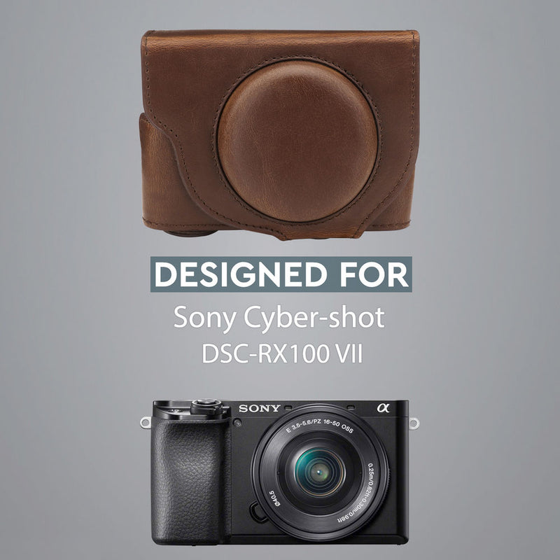 MegaGear Ever Ready PU Leather Camera Case for Sony Cyber-shot DSC-RX100 VII (Dark Brown)