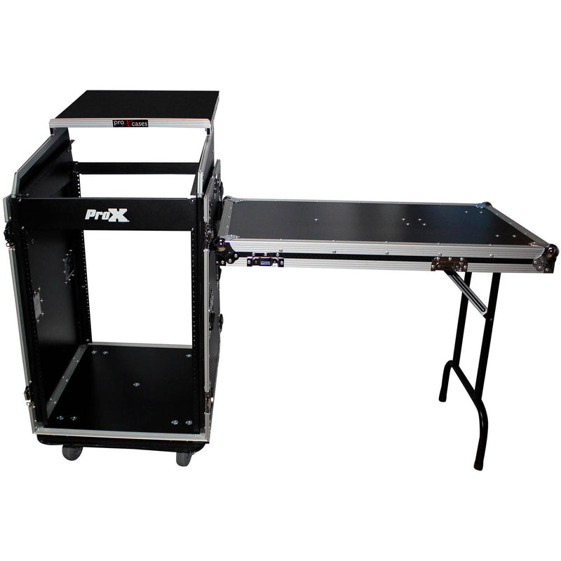 ProX Rackmount Mixer Flight Case with Laptop Shelf, Side Tables, and Casters