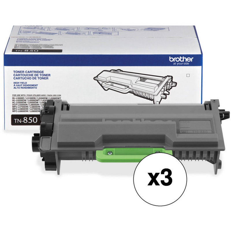 Brother TN850 High Yield Black Toner Cartridge Kit (3-Pack)