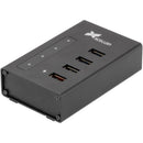 Xcellon 4-Port Powered USB 3.0 Slim Aluminum Hub with 1 Dual Data/Charging Port