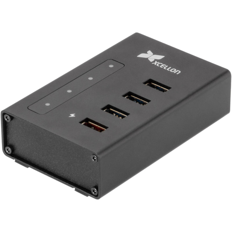 Xcellon 4-Port Powered USB 3.0 Slim Aluminum Hub with 1 Dual Data/Charging Port