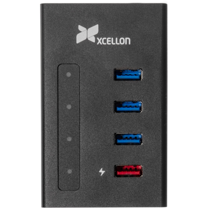 Xcellon 4-Port Powered USB 3.0 Slim Aluminum Hub with 1 Dual Data/Charging Port