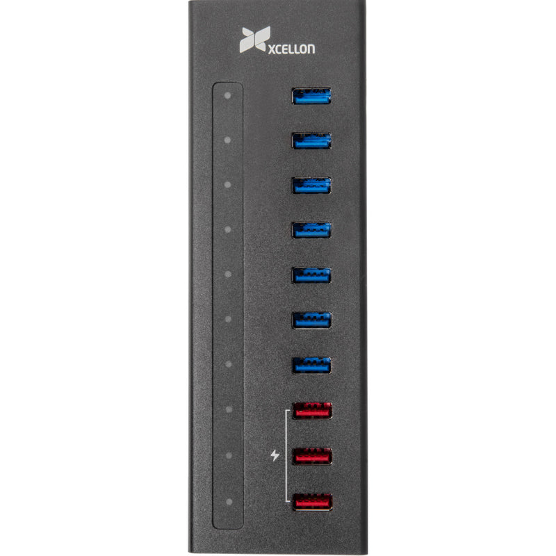 Xcellon 10-Port Powered USB 3.0 Slim Aluminum Hub with 3 Dual Data/Charging Ports