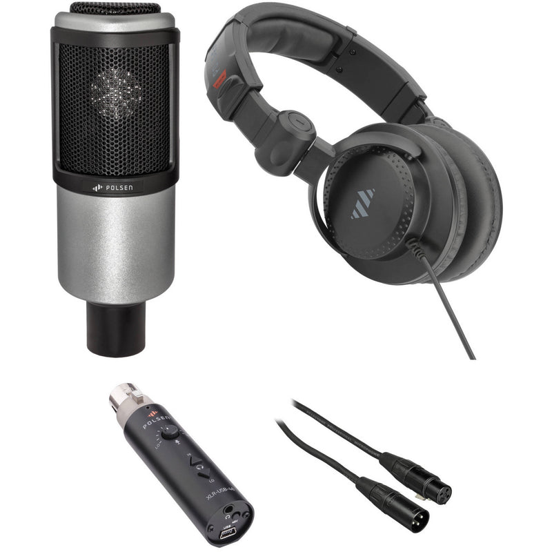 Polsen PCR-65 Cardioid Condenser Mic Broadcaster Kit with Suspension Arm, Headphones & Cable