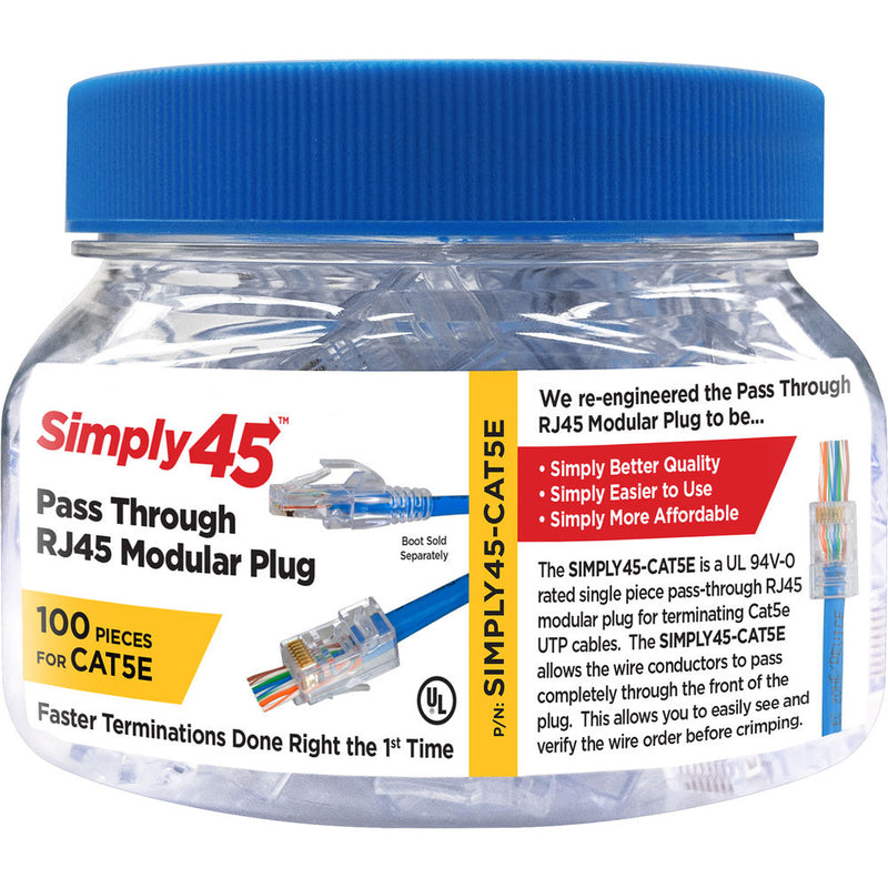 Simply45 Cat 5e STP Shielded RJ45 Pass-Through Modular Plug (50-Piece Jar)