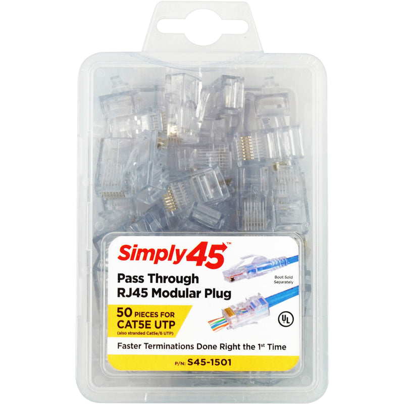 Simply45 Cat 5e UTP Unshielded RJ45 Pass-Through Modular Plug (100-Piece Jar)