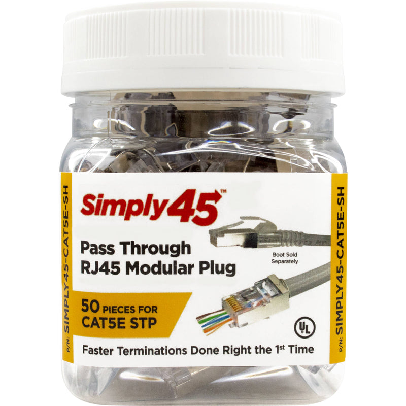 Simply45 Cat 5e/6/6a STP Shielded Internal Ground RJ45 Standard Modular Plug (50-Piece Jar)