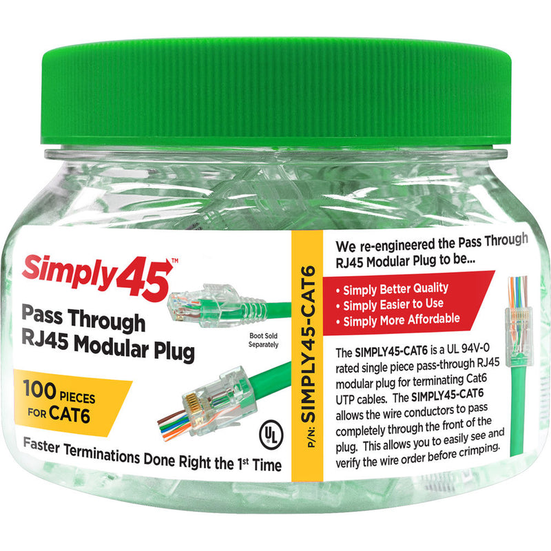 Simply45 Cat 6a UTP Unshielded RJ45 Pass-Through Modular Plug (100-Piece Jar)