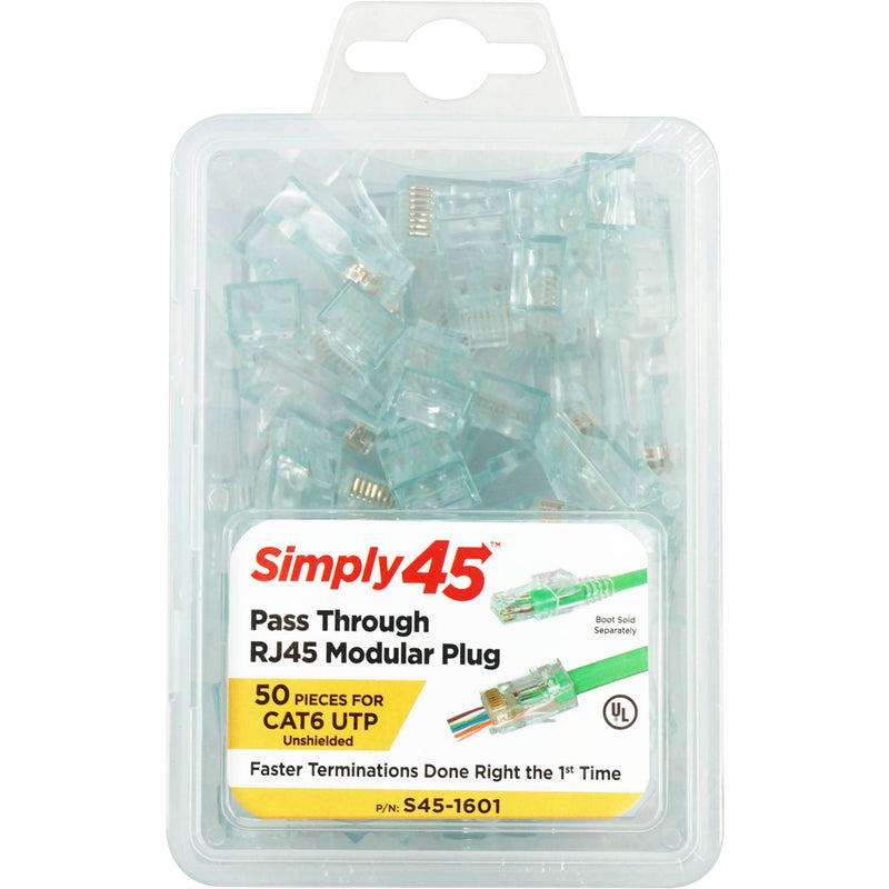 Simply45 Cat 6 UTP Unshielded RJ45 Pass-Through Modular Plug (50-Pack)
