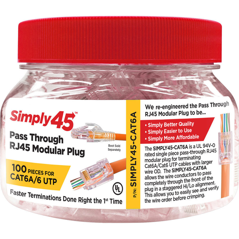 Simply45 Cat 6 UTP Unshielded RJ45 Pass-Through Modular Plug (100-Piece Jar)