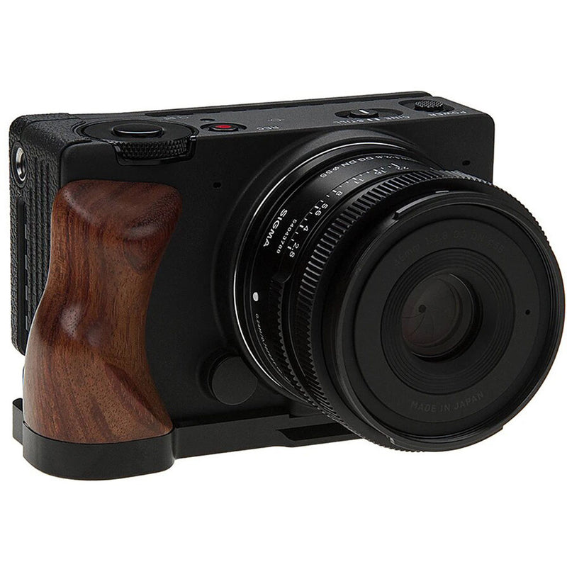 FotodioX Deluxe Metal Camera Hand Grip for Sigma fp Camera with Wooden Accent and Battery Access