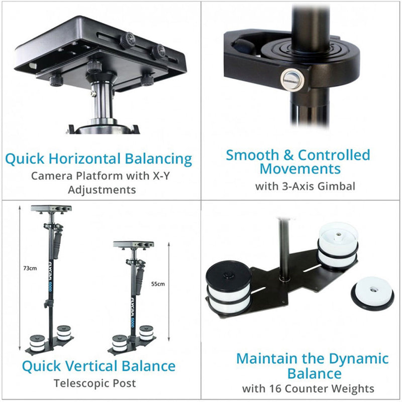 FLYCAM 5000 Stabilizer with Sliding QR Platform, Table Clamp, Arm Brace, and Comfort Arm & Vest