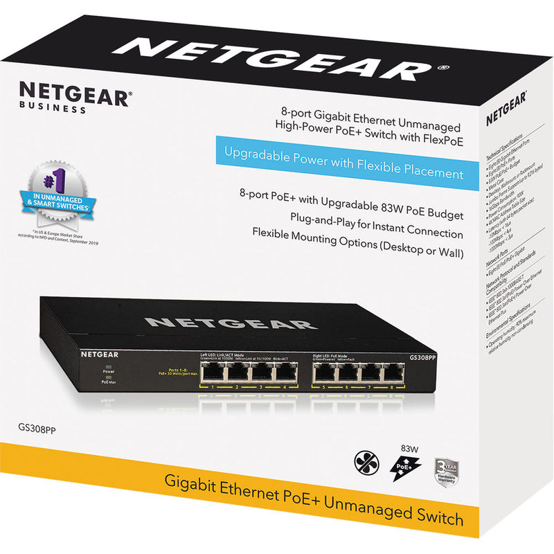 Netgear GS308PP 8-Port Gigabit PoE-Compliant Unmanaged Switch