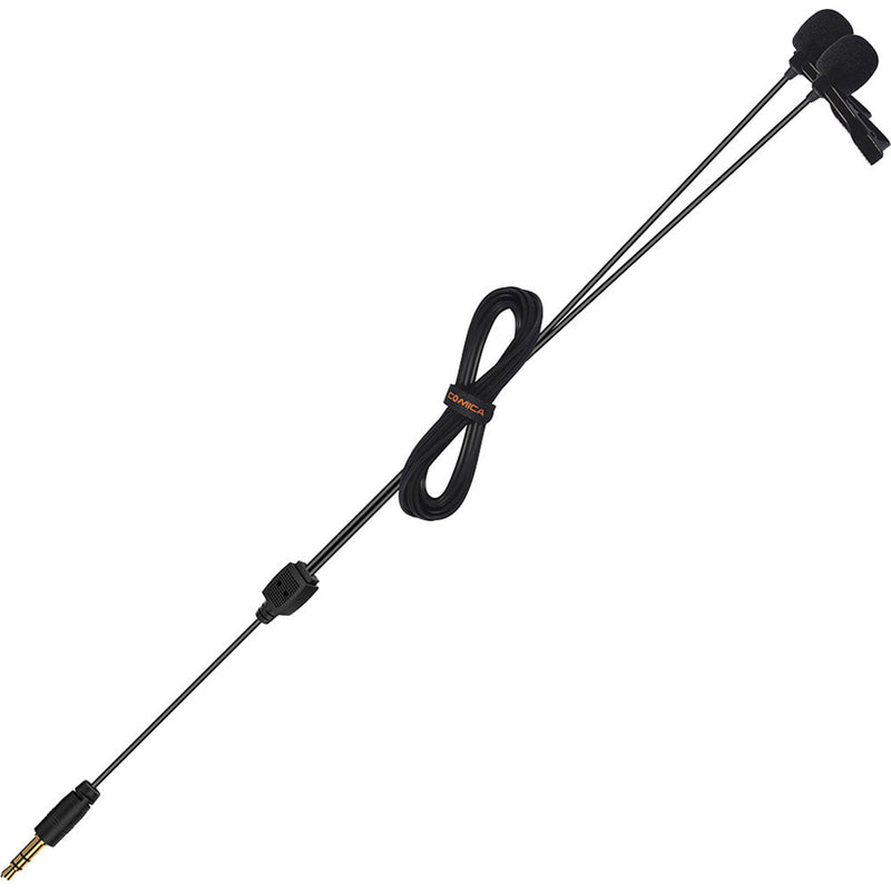 Comica Audio CVM-D02 Dual Omnidirectional Lavalier Microphones for DSLR Cameras, GoPro, and Smartphones (Black, 19.6' Cable)