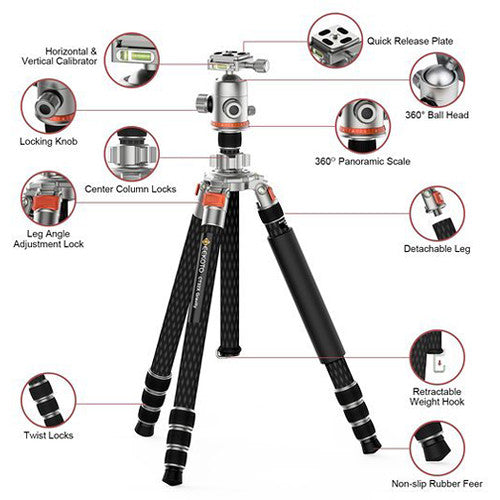 GEEKOTO CT32X Gravity 85 Carbon Fiber Tripod with Ball Head