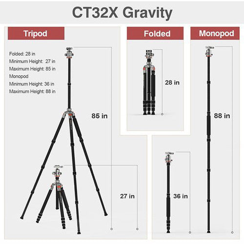 GEEKOTO CT32X Gravity 85 Carbon Fiber Tripod with Ball Head