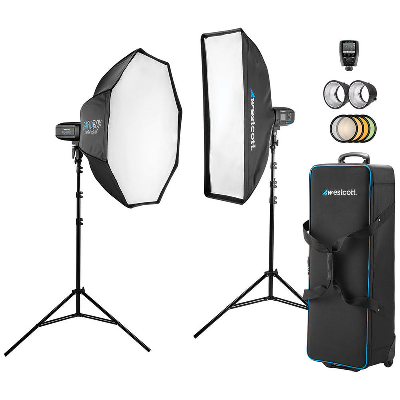 Westcott 2-Light Location Kit with FJ-X2m Wireless Trigger, Rapid Box Switch Octa-M, and 1x3 Strip Bank (UK Plug)