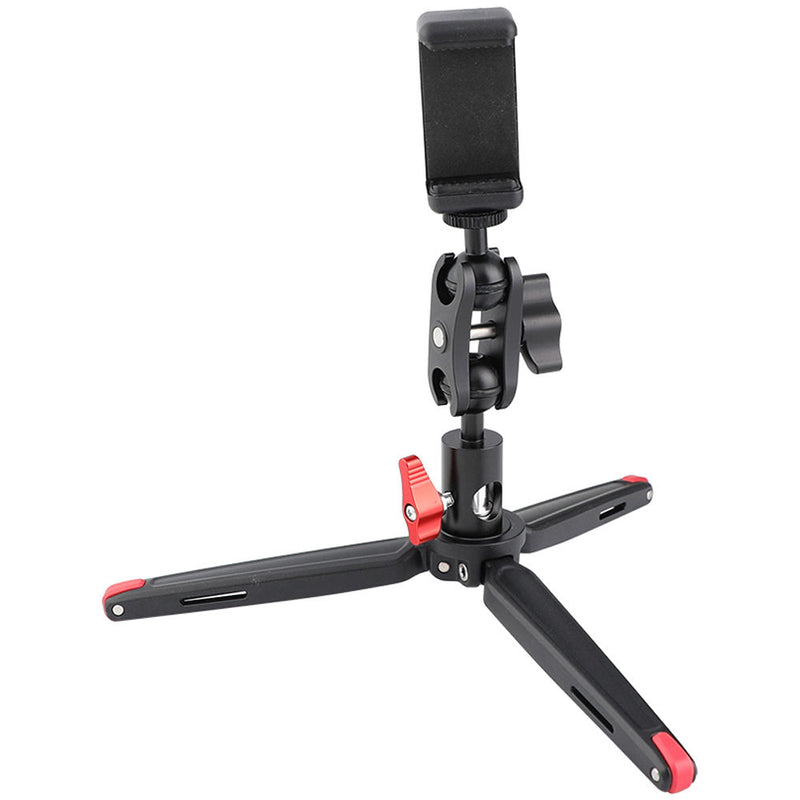 CAMVATE Foldable Mini Tripod with Smartphone Mount & Double Ball Head Peapod Holder