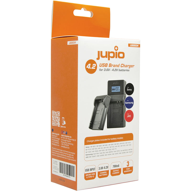 Jupio USB Charger Kit for Select JVC, Samsung, and Sony Batteries (3.6 to 4.2V)