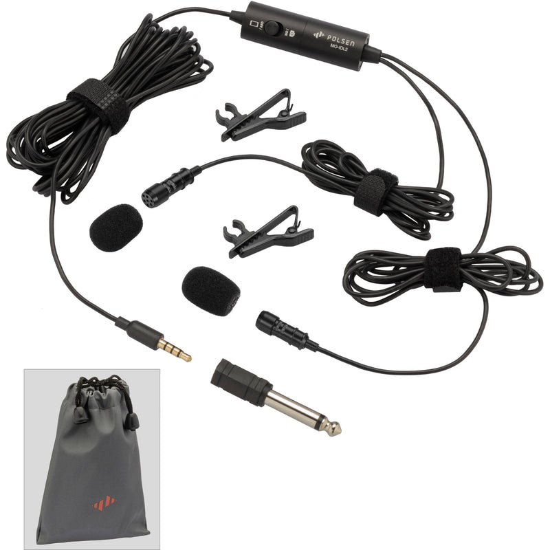 Polsen MO-IDL2-MK2 Dual Omnidirectional Lavalier Microphone for DSLR Cameras and Smartphones (20' Cable)