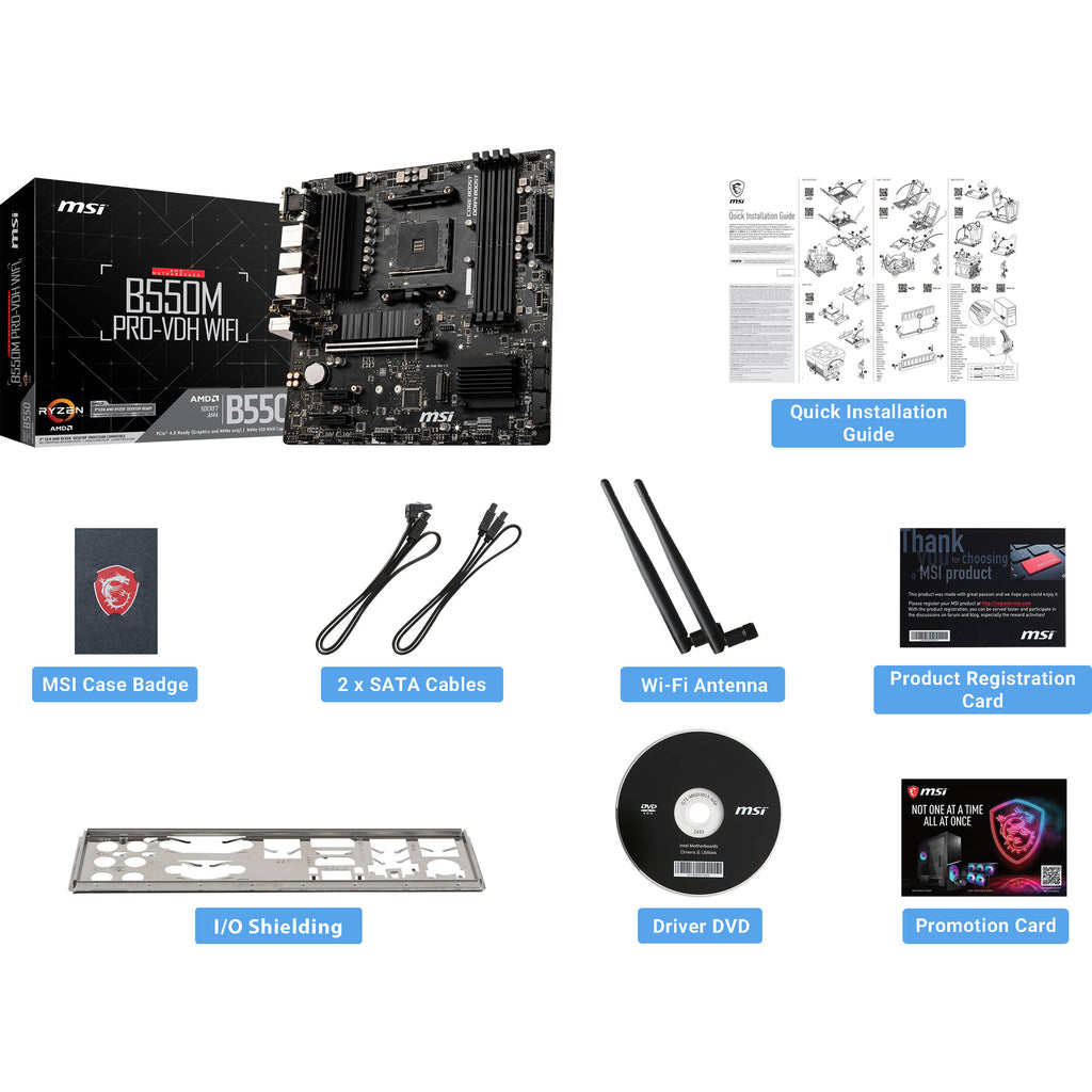 MSI B550M PRO-VDH WIFI AM4 AMD B550 SATA 6Gb/s USB 3.0 Micro ATX AMD  Motherboard 824142219393