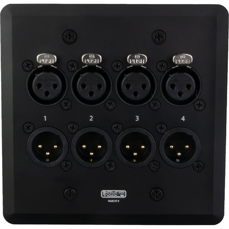 SoundTools WallCAT WC851-B Two-Gang Wall Plate with Four Male & Four Female XLR Connectors (Black)