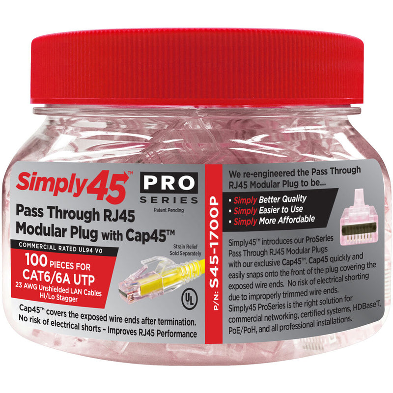Simply45 ProSeries Cat 6/6a UTP Unshielded Pass-Through Modular Plug (100-Piece Jar)