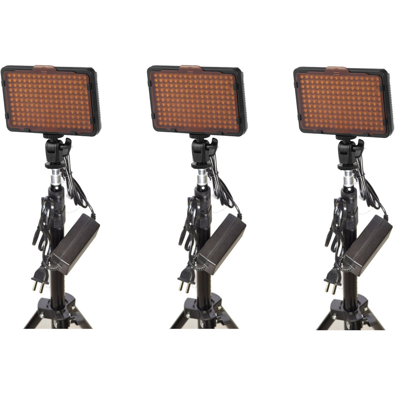 Bescor WAFFLE 176 Bulb LED 3-Light Battery and AC Adapter Kit