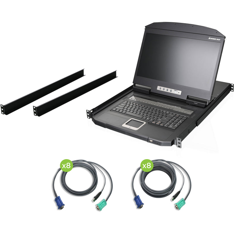 IOGEAR 18.5" Widescreen Short Depth 8-Port LCD KVM Switch with 8 USB KVM Cables