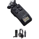 Zoom H6 All Black Podcast Mic Kit with Handy Recorder, Mic, Headphones & Stand