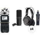 Zoom H5 4-Person Podcast Mic Kit with Handy Recorder, Mics, Headphones & Stands