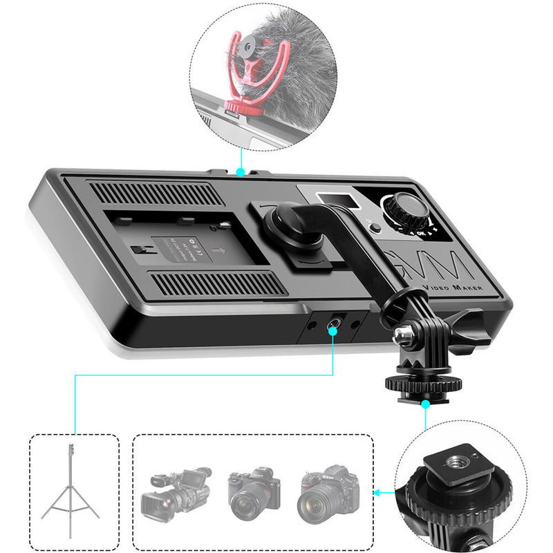 GVM On-Camera RGB LED Video Light with Bluetooth App Control and Power Supply