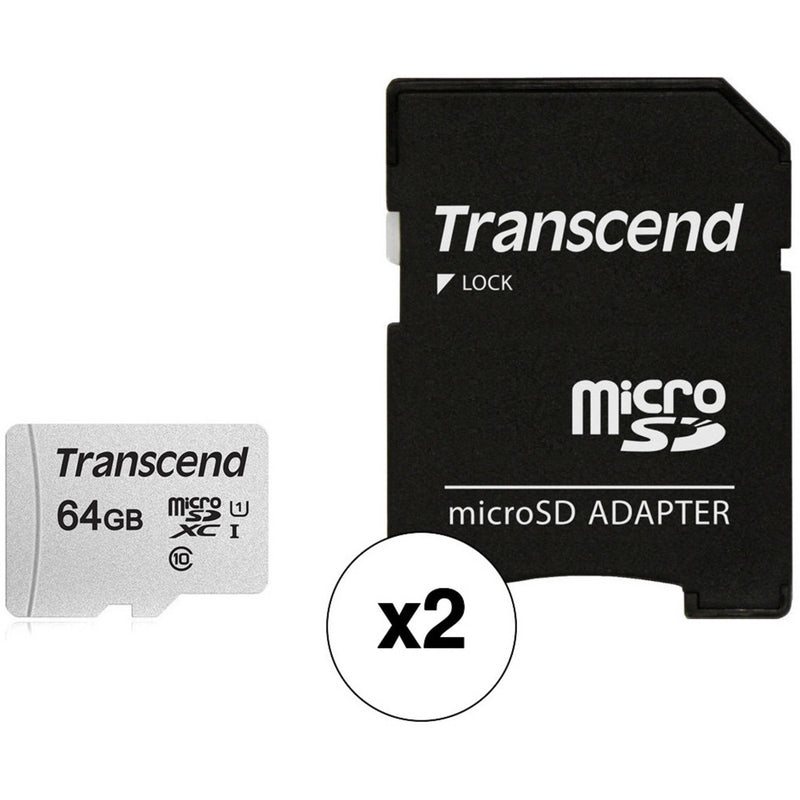 Transcend 64GB 300S UHS-I microSDXC Memory Card with SD Adapter (2-Pack)