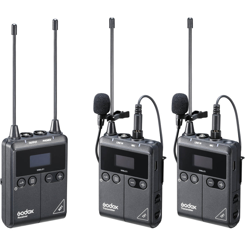 Godox WMicS1 Kit 2 Two-Person Camera-Mount Wireless Omni Lavalier Microphone System for Mirrorless/DSLR Cameras (514 to 596 MHz)