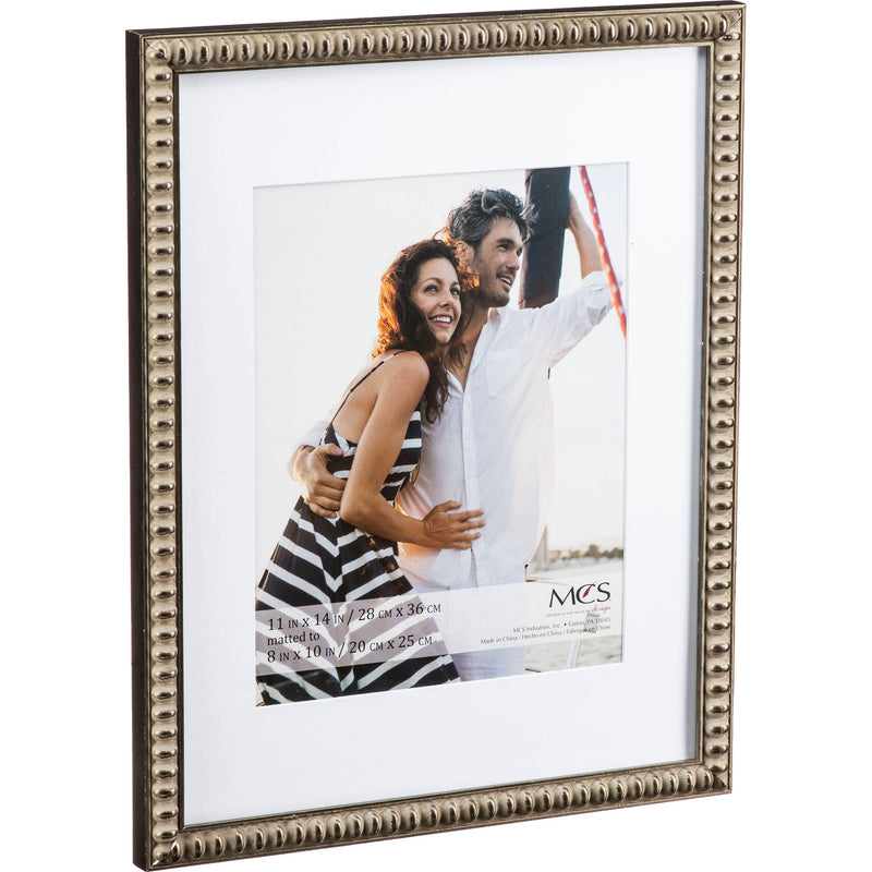MCS 11x14" Thin Bead Wood Collage & Portrait Frame with 8x10 White Mat (Pewter)
