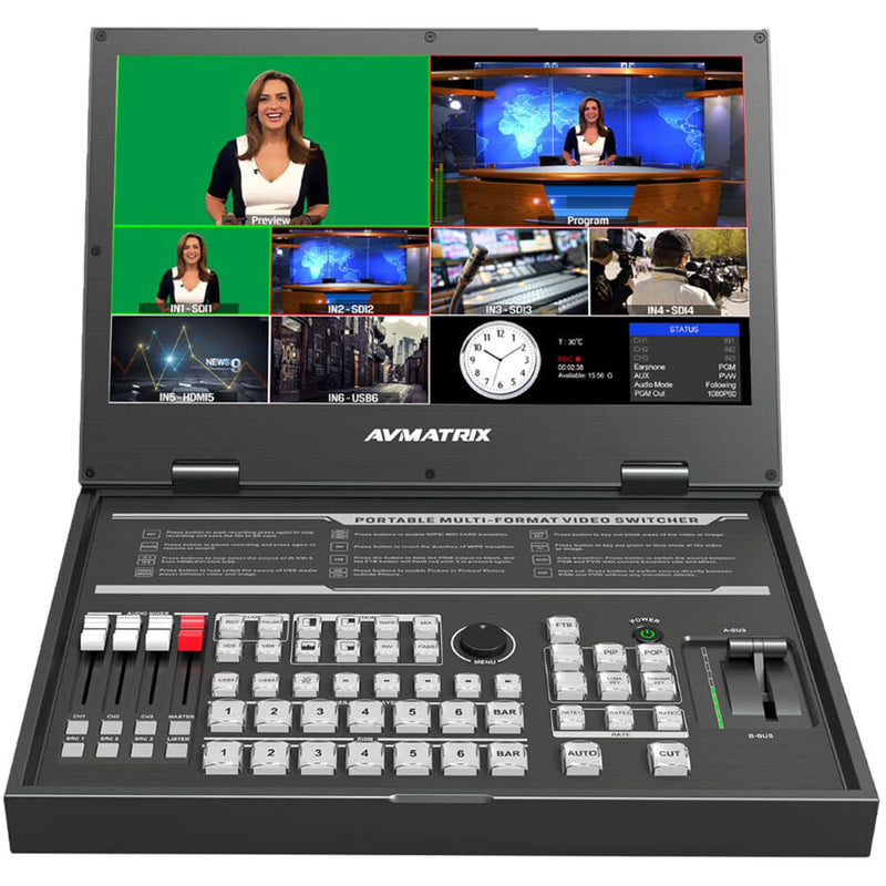 AVMATRIX PVS0615U Portable 6-Channel Switcher with USB Streaming & 15.6" Display