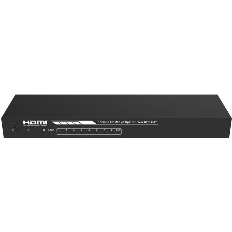 A-Neuvideo 1x8 4K60 HDMI over Cat 6 Extender Splitter with PoE, Auto Setup & 8 x Receivers (196')