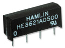 HAMLIN HE3621A0500 Reed Relay, SPST-NO, 5 VDC, HE3600 Series, Through Hole, 500 ohm, 500 mA