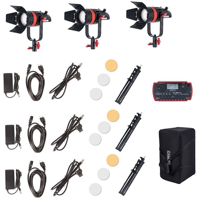 CAME-TV Q-55W Boltzen 55W Mark II Daylight High Output 3-Light Fresnel Kit