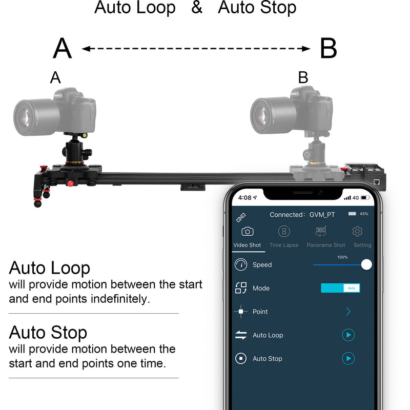 GVM GT-120WD Wireless Bluetooth Carbon Fiber Motorized Camera Slider (47")