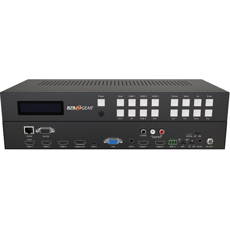 BZBGear 6x2 4K Conference Room Presentation Switcher Scaler with HDMI/VGA/USB-C/DP & Audio