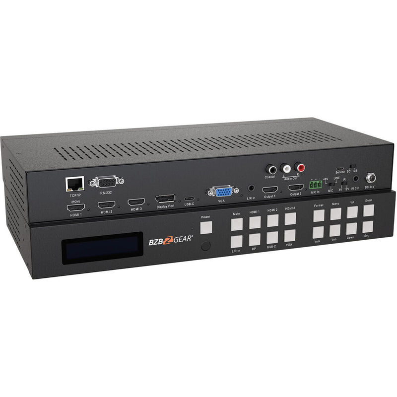 BZBGear 6x2 4K Conference Room Presentation Switcher Scaler with HDMI/VGA/USB-C/DP & Audio